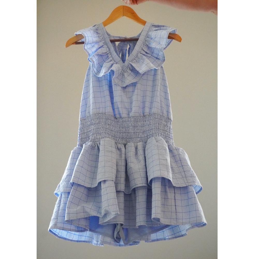 Day+Moon Blue Gingham Ruffle Dress w/ Built-In Shorts - Size Large